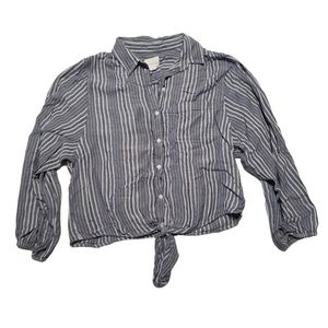 American Eagle Blue Gray Button Down Tie Front Blouse